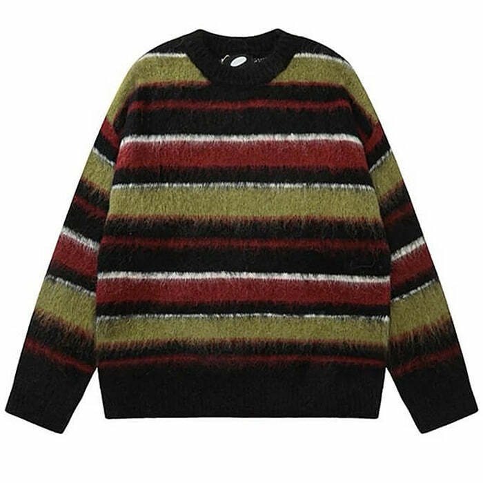 Cozy Striped Oversized Sweater - Y2K Fashion Essential for 2000s Style