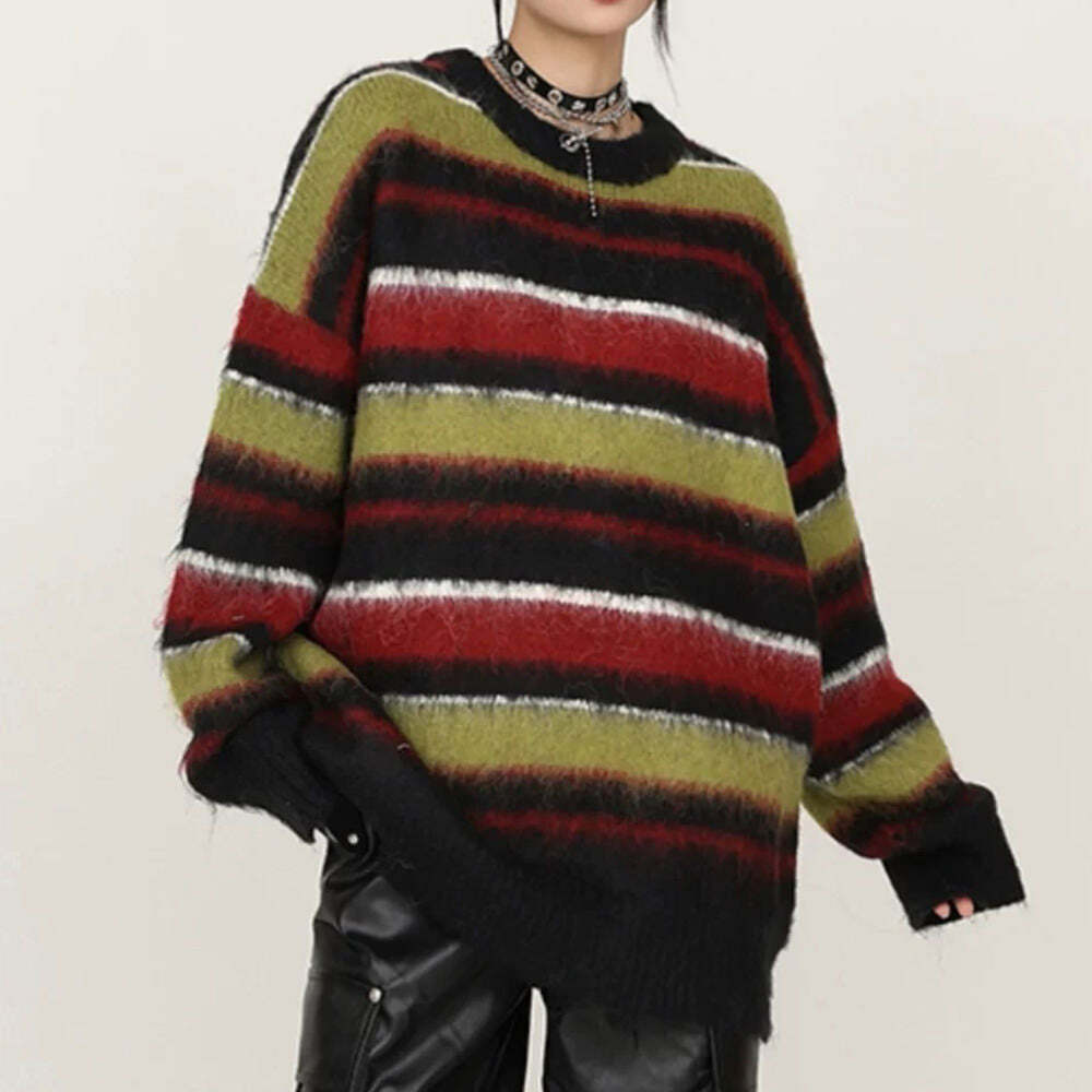 Cozy Striped Oversized Sweater - Y2K Fashion Essential for 2000s Style