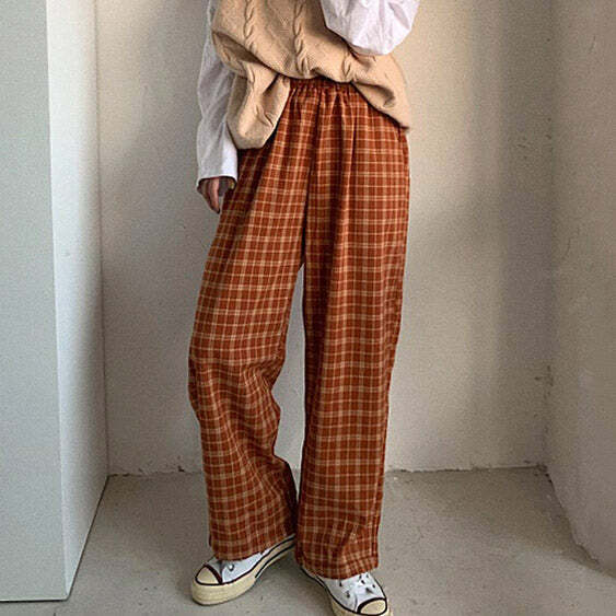 Cozy Up in Y2K Plaid Trousers - Trendy 2000s Fashion for Women