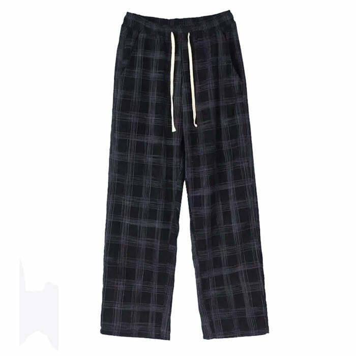 Cozy Up Y2K Plaid Pants in Navy - Trendy 2000s Style for Women