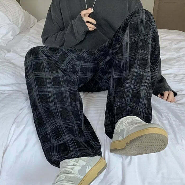 Cozy Up Y2K Plaid Pants in Navy - Trendy 2000s Style for Women