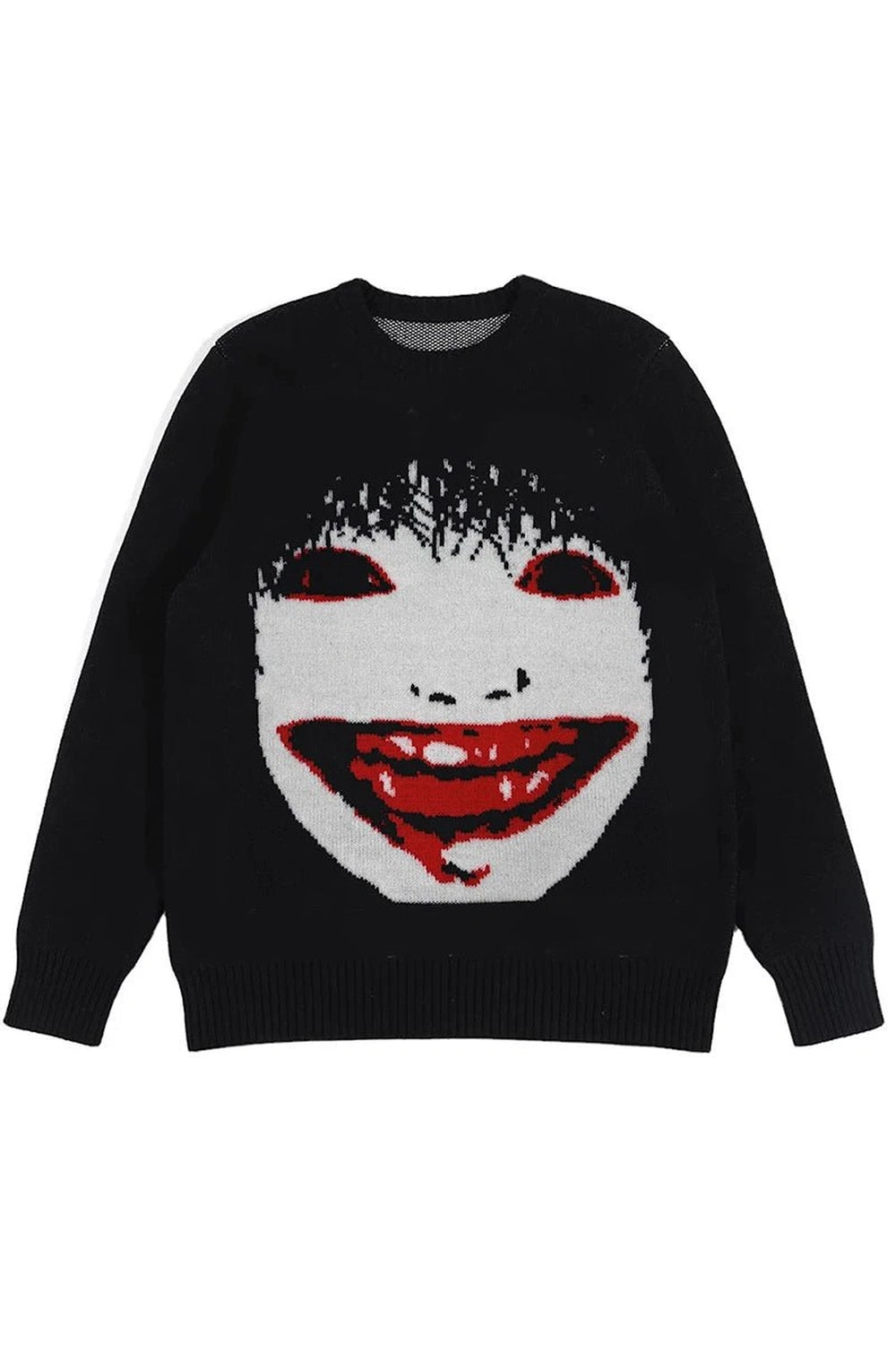 Creepy Smile Knit Sweater - Y2K Aesthetic 2000s Fashion Statement Piece