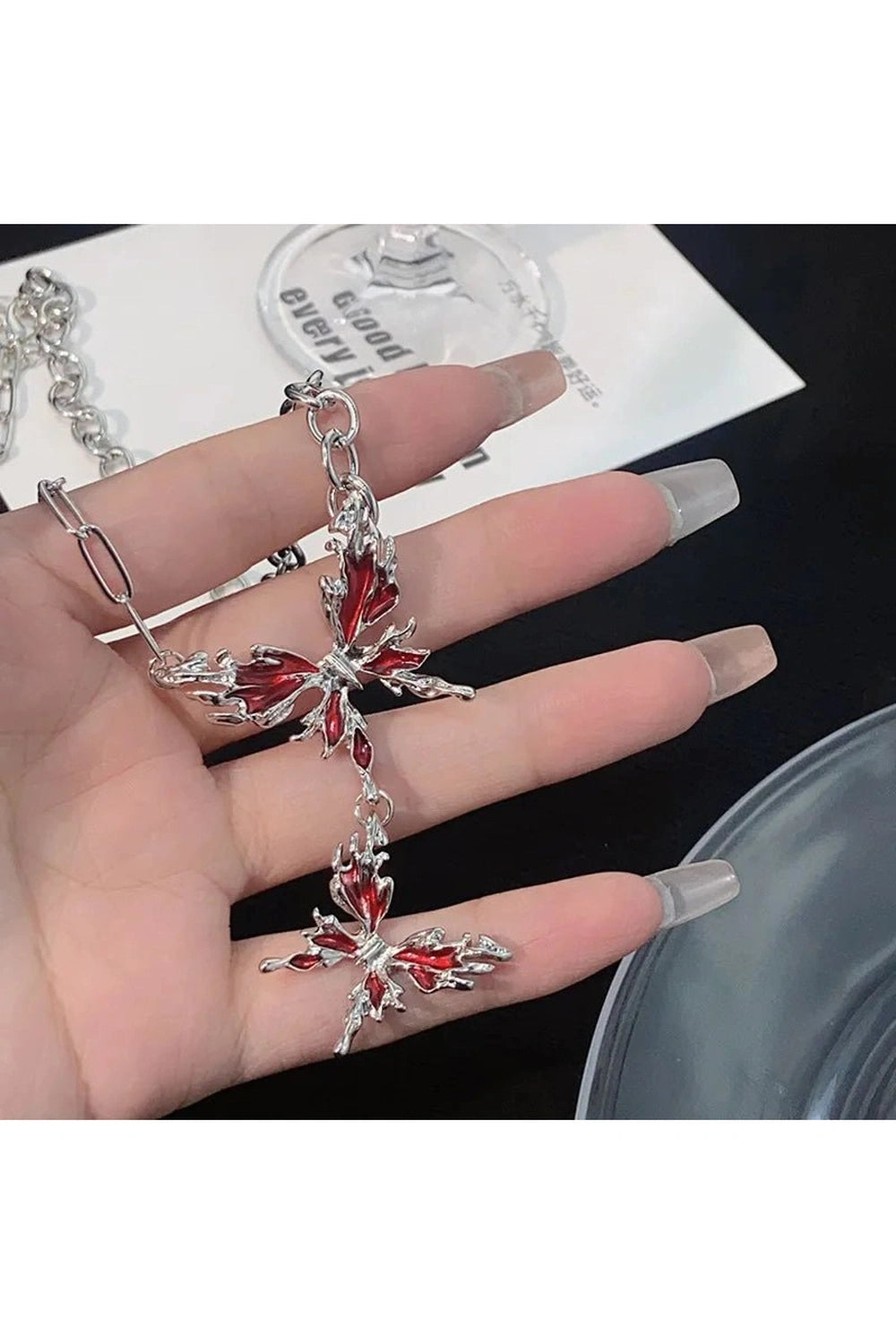 Crimson Butterfly Chain Necklace - Y2K Aesthetic Jewelry for Trendy Looks