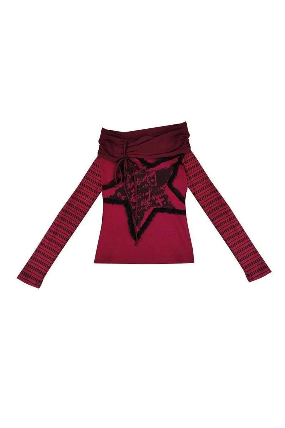 Crimson Chaos Y2K Off-Shoulder Top: Trendy 2000s Fashion Essential