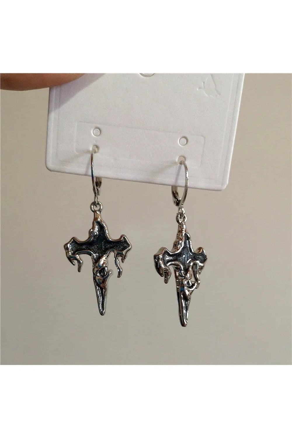 Crimson Gothic Cross Earrings - Y2K Fashion Statement Jewelry