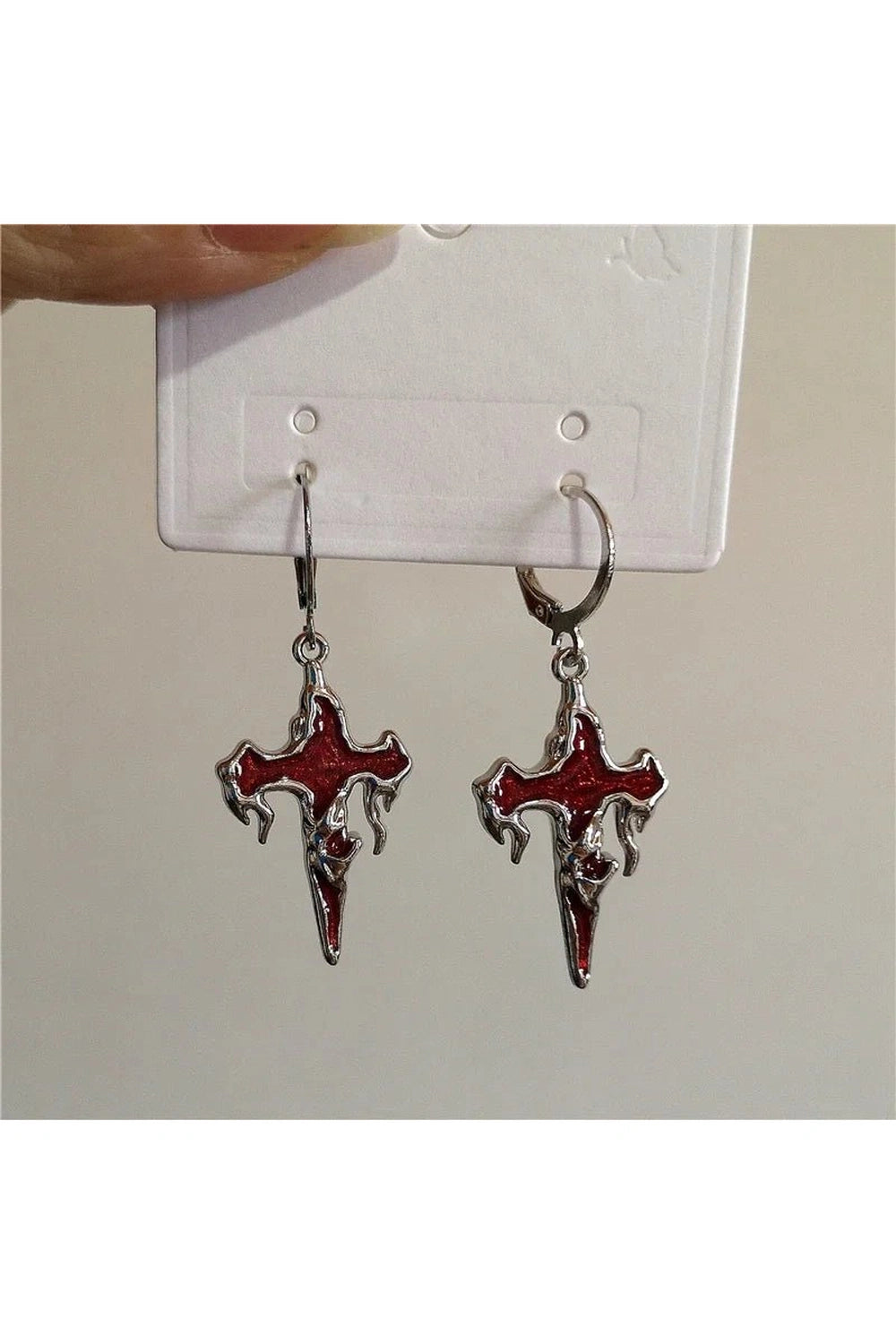 Crimson Gothic Cross Earrings - Y2K Fashion Statement Jewelry