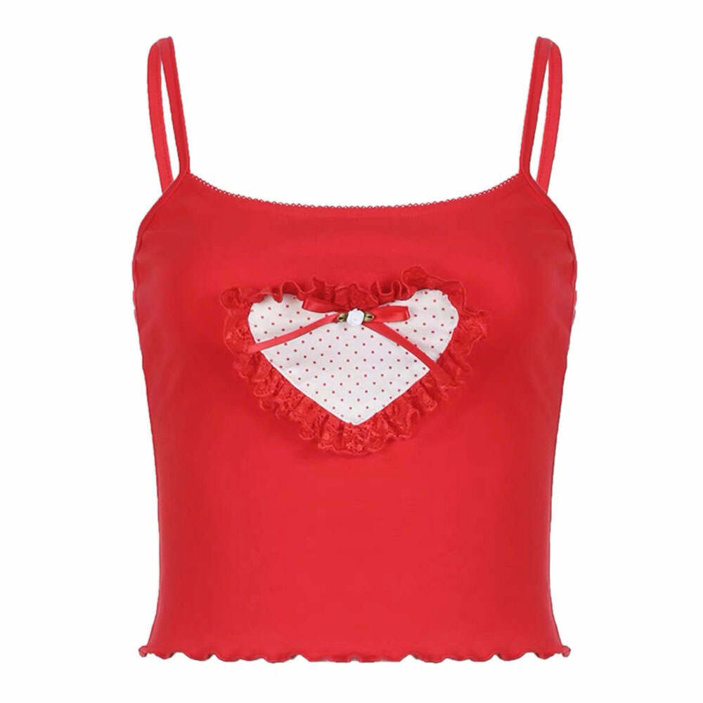 Crimson Heart Y2K Crop Top - Trendy 2000s Style for Modern Fashionistas