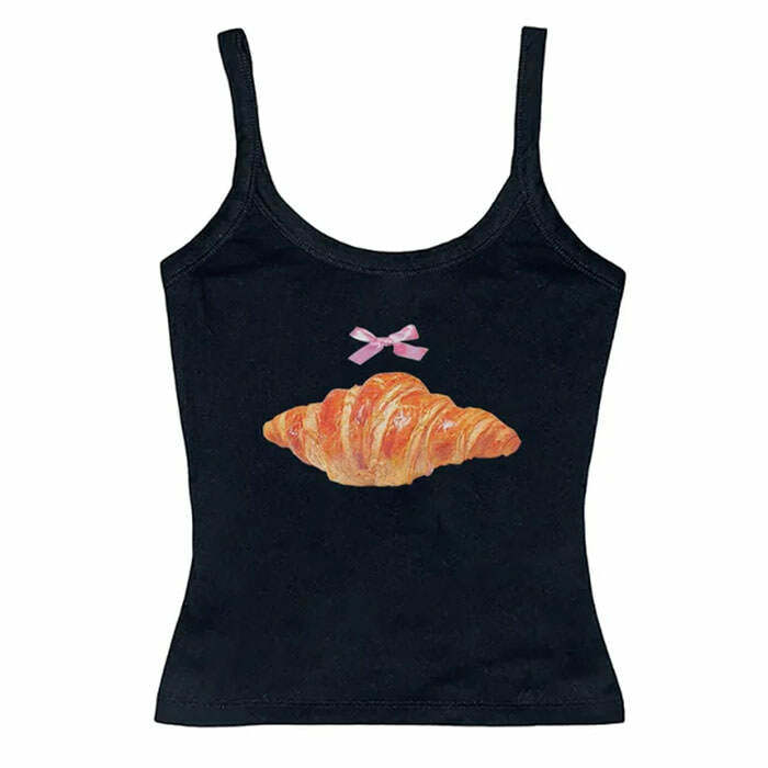 Croissant Print Y2K Aesthetic Tank Top for Trendy 2000s Style