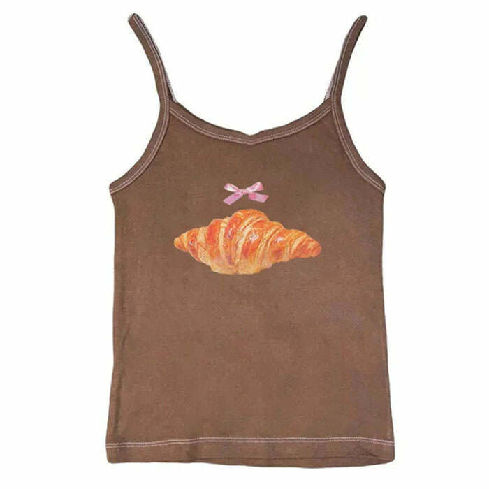 Croissant Print Y2K Aesthetic Tank Top for Trendy 2000s Style