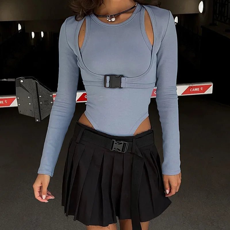 Cyber Y2K Buckle Harness Top - Trendy 2000s Fashion Aesthetic