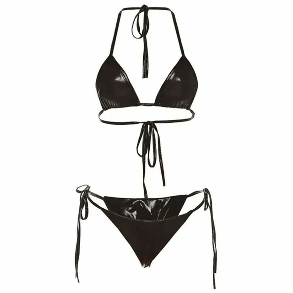 Cyber Y2K Metallic Bikini Set - Trendy 2000s Fashion Swimwear