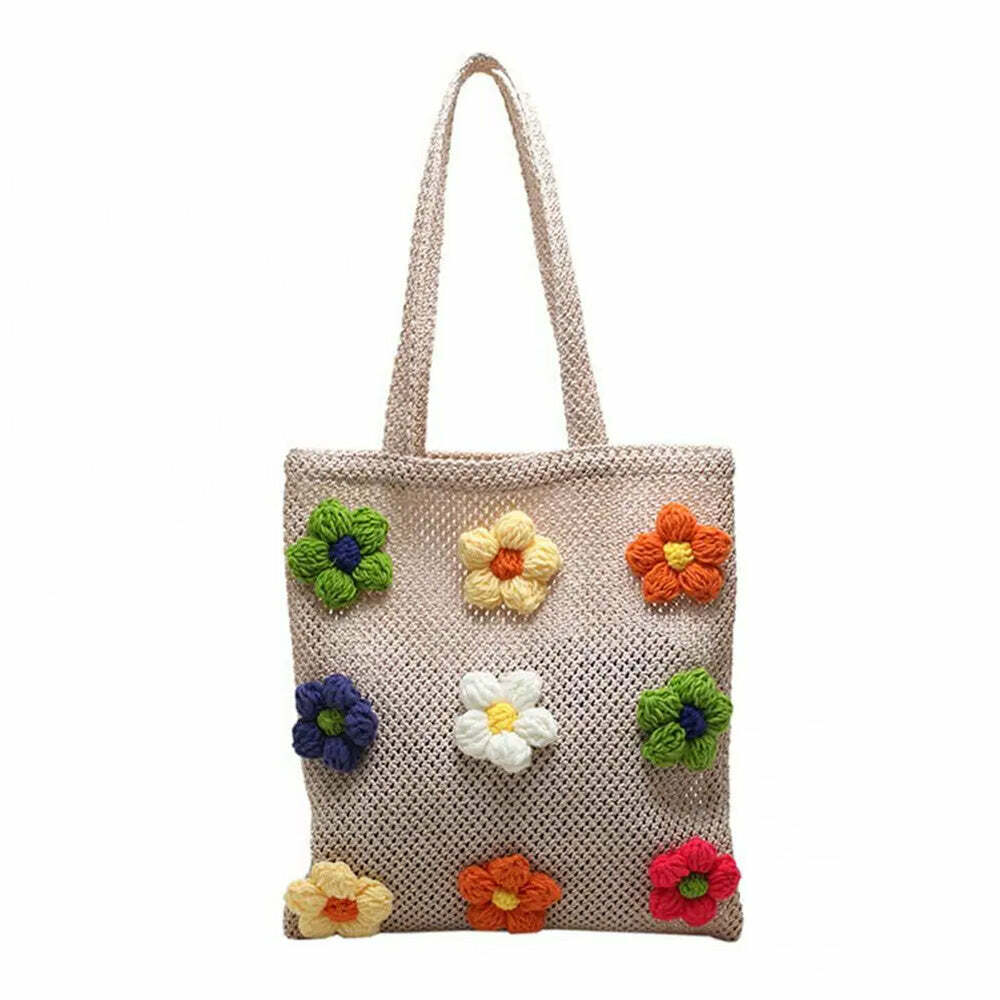 Daisy Crochet Tote Bag - Y2K Fashion Essential for 2000s Style Outfits