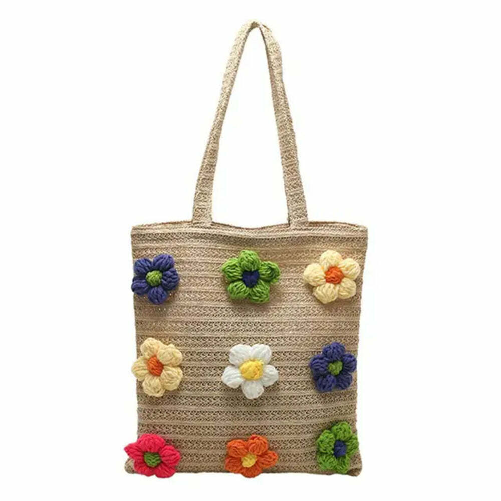 Daisy Crochet Tote Bag - Y2K Fashion Essential for 2000s Style Outfits