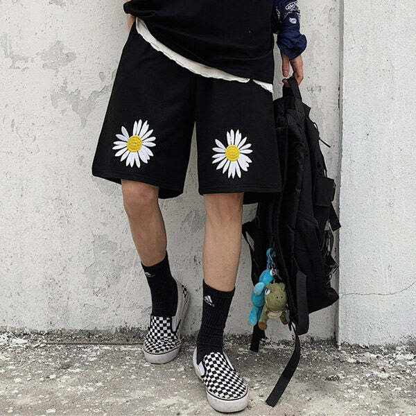 Daisy Embroidery Y2K Shorts - Trendy 2000s Style for Effortless Aesthetic