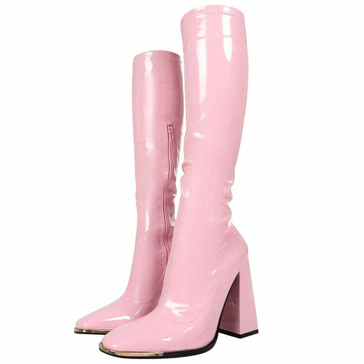 Danish Pastel Aesthetic Y2K Fashion Vinyl Boots for Trendy Outfits