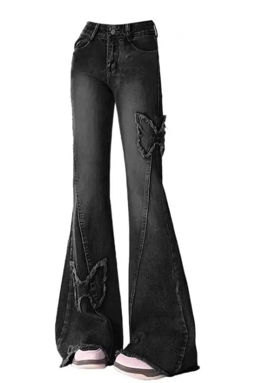 Dark Butterfly Flare Jeans - Y2K Fashion Essential for 2000s Style