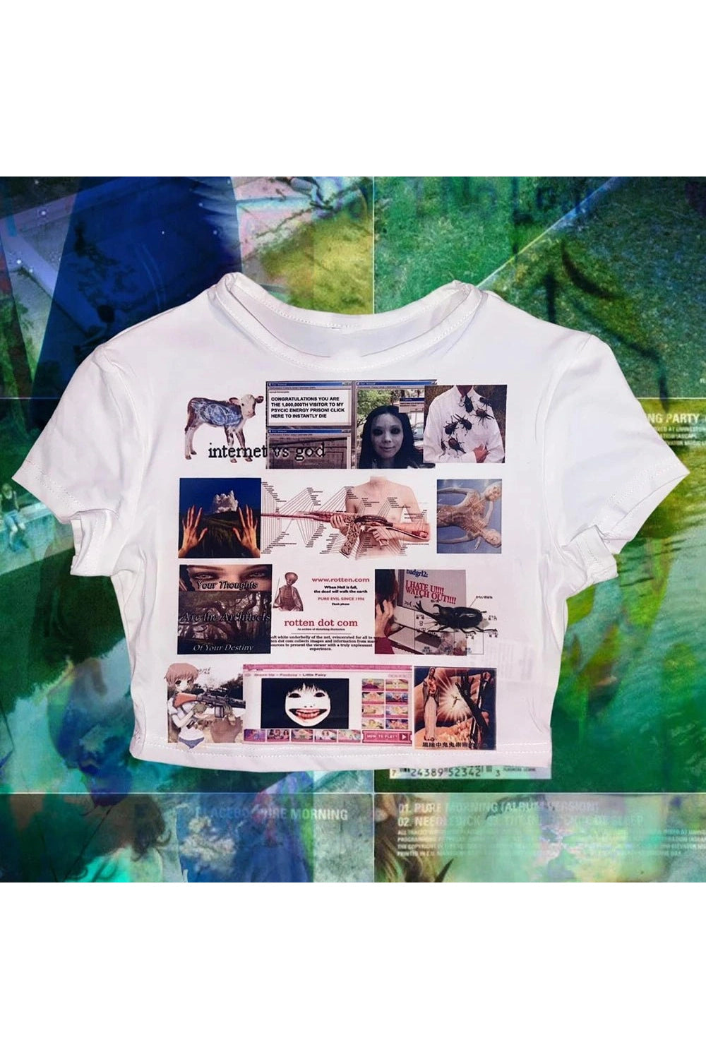 Digital Dystopia Y2K Aesthetic Collage Top - Trendy 2000s Fashion