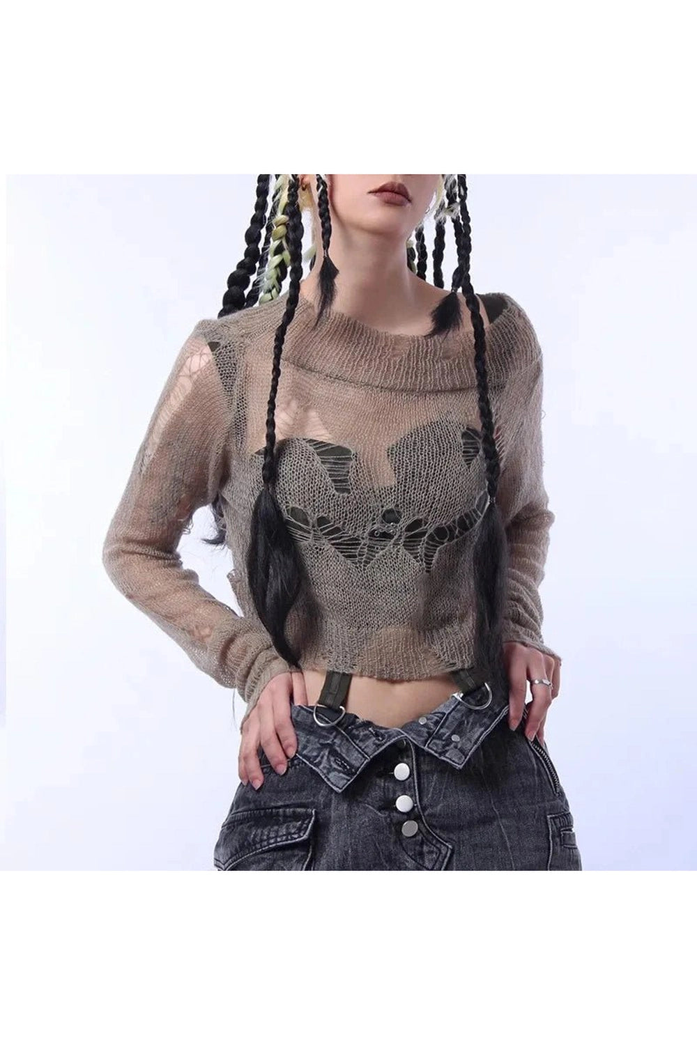 Distressed Drift Knit Sweater - Y2K Fashion Essential for 2000s Style