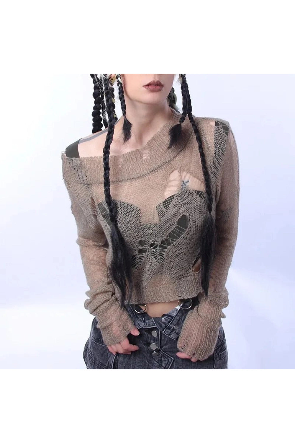 Distressed Drift Knit Sweater - Y2K Fashion Essential for 2000s Style