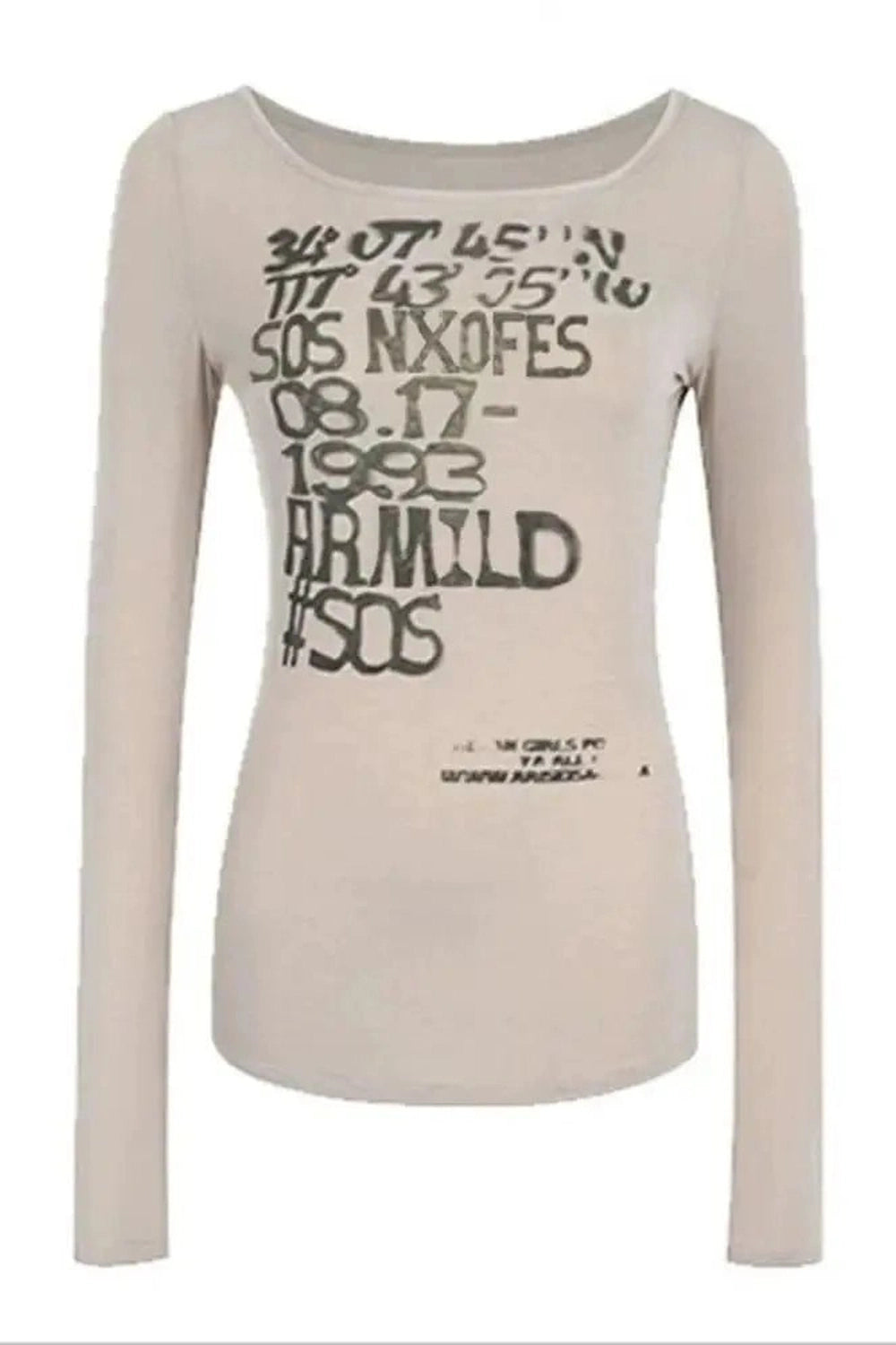 Distressed Graphic Long Sleeve Top - Y2K Fashion Essential for Trendsetters