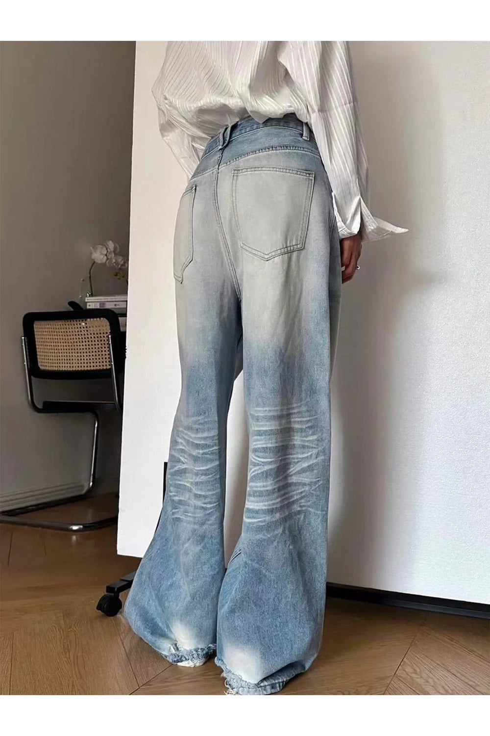 Distressed Light-Wash Wide-Leg Jeans - Y2K Fashion Essential for 2000s Style