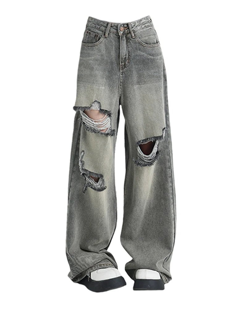 Distressed Oversized Baggy Jeans - Y2K Fashion Essential for 2000s Style