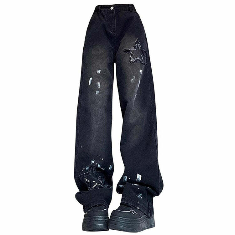 Downtown Girl Y2K Black Star Jeans - Trendy 2000s Fashion Statement