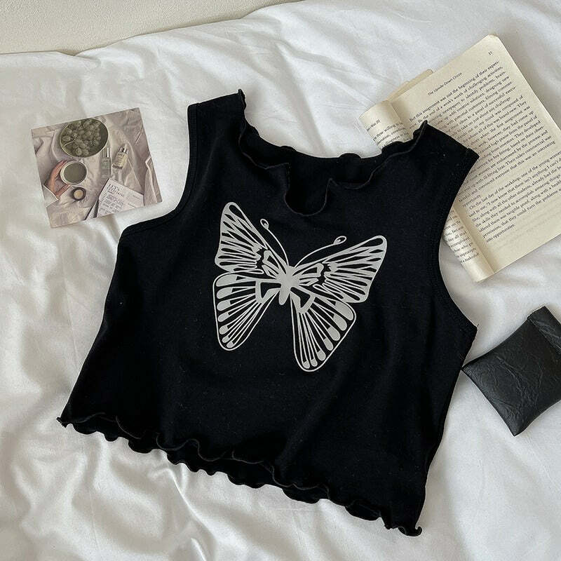 Downtown Girl Y2K Butterfly Crop Tee - Trendy 2000s Style Top