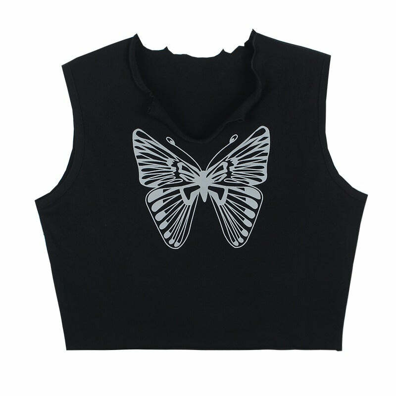 Downtown Girl Y2K Butterfly Crop Tee - Trendy 2000s Style Top