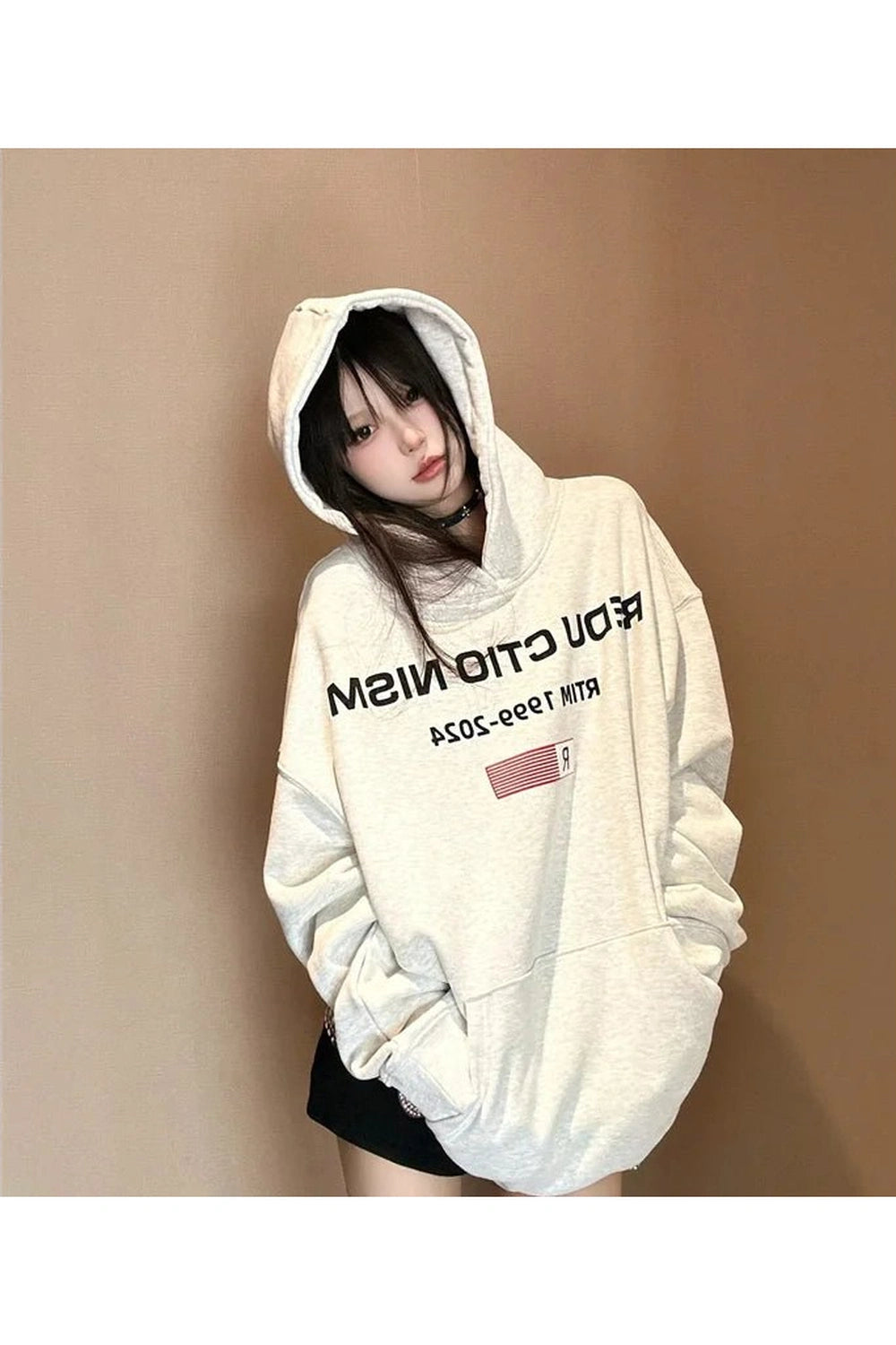 Edgy Y2K Fashion Oversized Hoodie with Reverse Text - 2000s Style