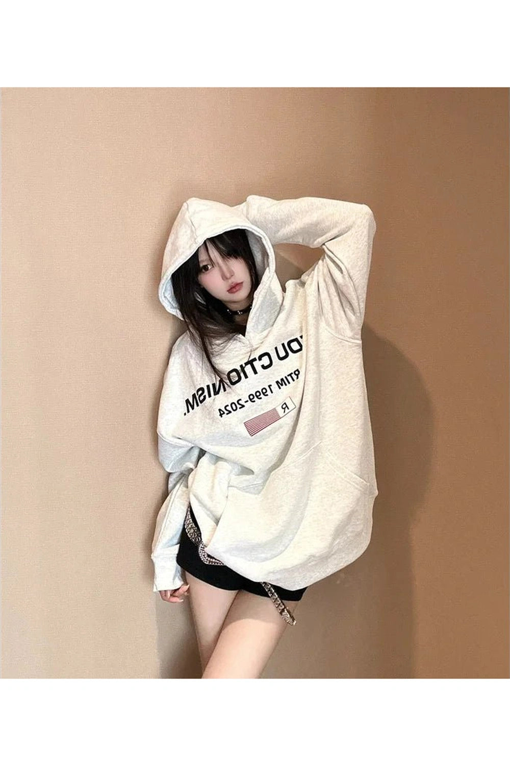 Edgy Y2K Fashion Oversized Hoodie with Reverse Text - 2000s Style