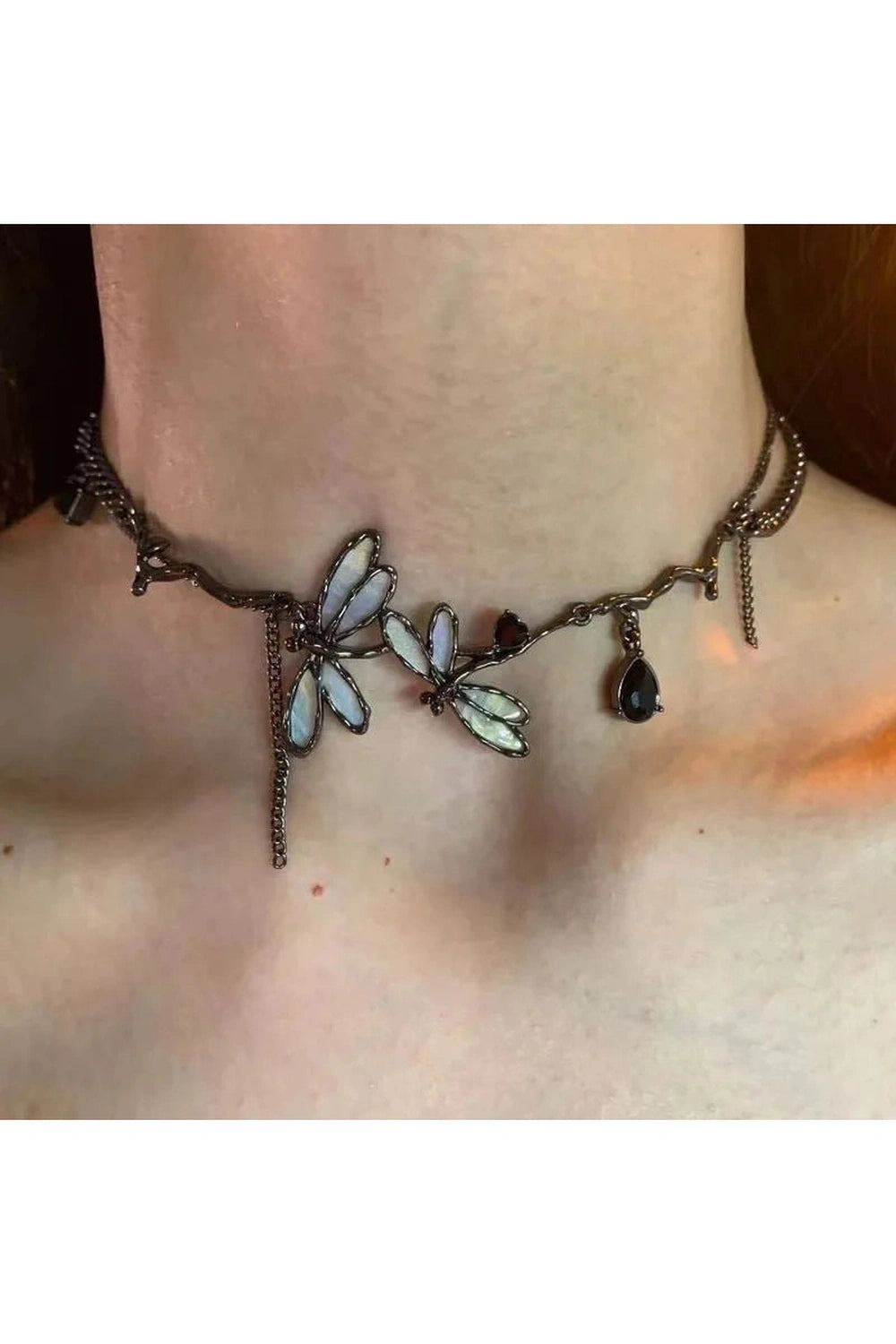 Enchanted Dragonfly Gothic Choker - Y2K Aesthetic Jewelry for 2000s Style