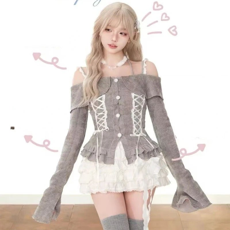 Enchanted Lace-Up Y2K Outfit Set - Trendy 2000s Fashion Aesthetic