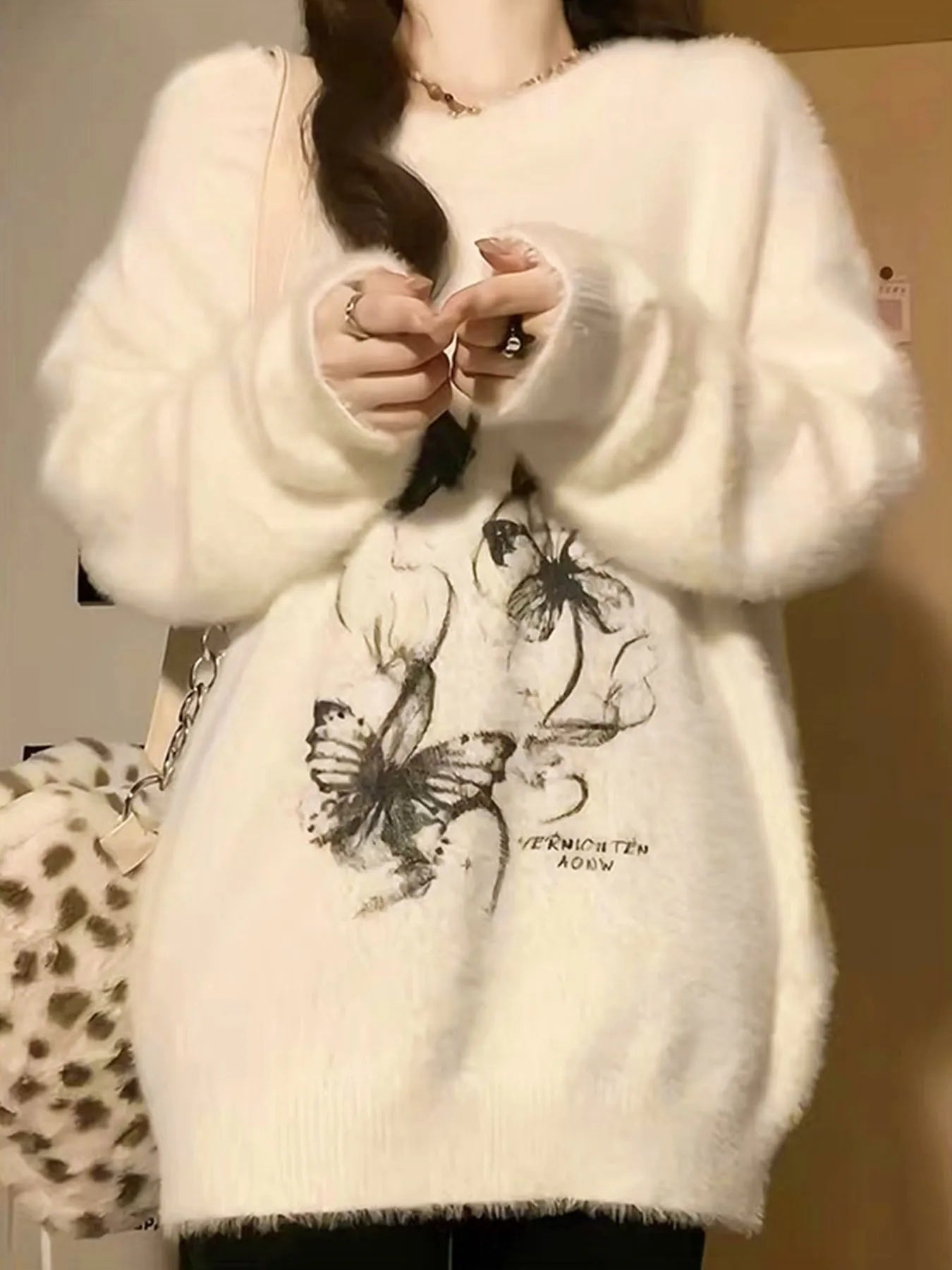 Ethereal Butterfly Fuzzy Sweater - Y2K Fashion Essential for 2000s Style