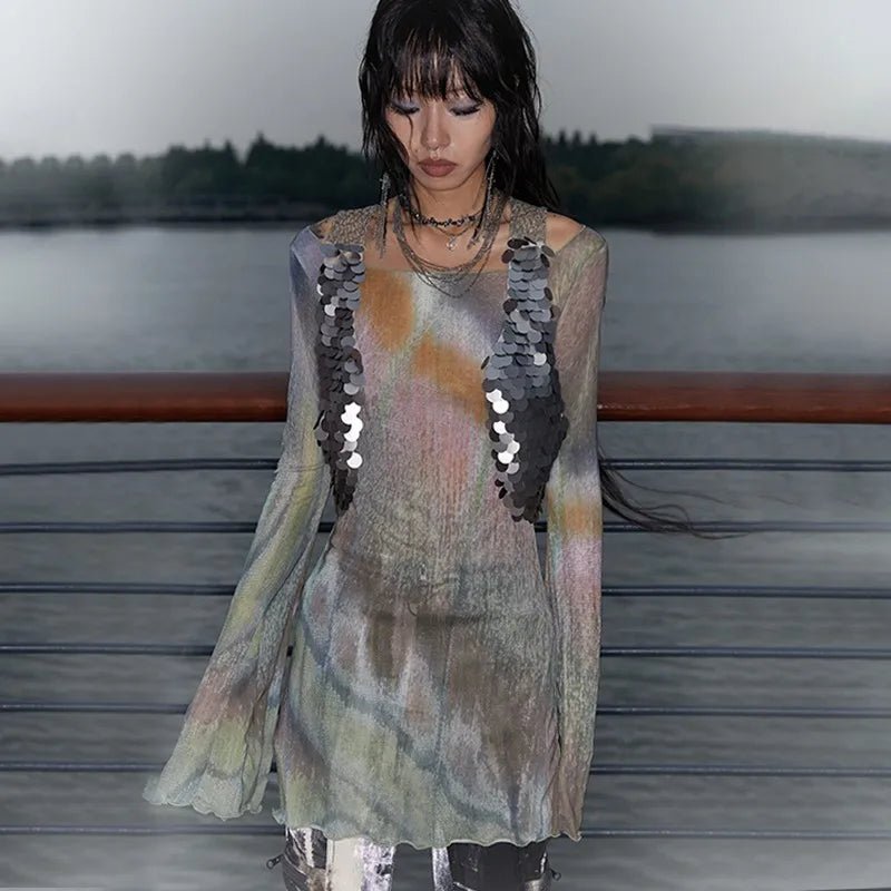 Ethereal Lagoon Sequin Dress - Y2K Fashion Inspired 2000s Style Outfit