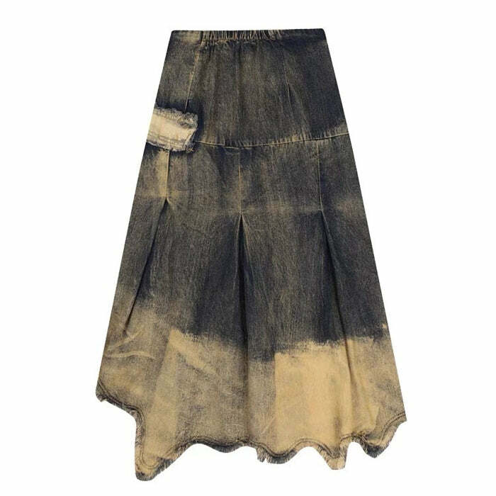 Fairy Grunge Washed Long Denim Skirt - Y2K Fashion Essential