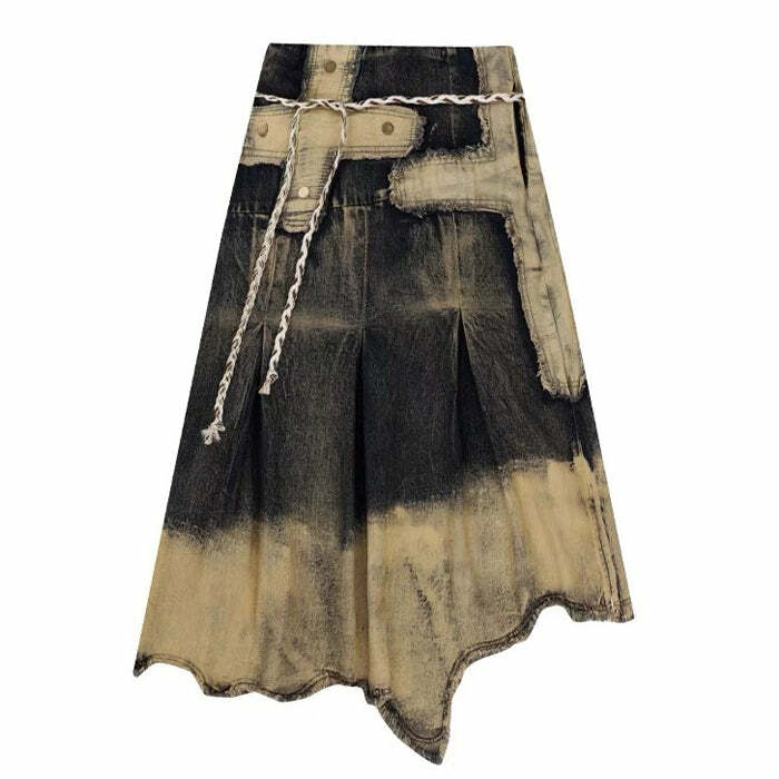 Fairy Grunge Washed Long Denim Skirt - Y2K Fashion Essential