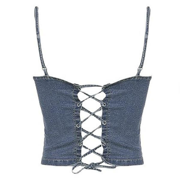 Fairy Grunge Y2K Denim Rivet Top - Trendy 2000s Fashion Essential