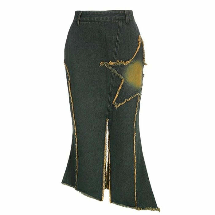 Fairy Grunge Y2K Long Denim Skirt - Vintage 2000s Fashion Statement