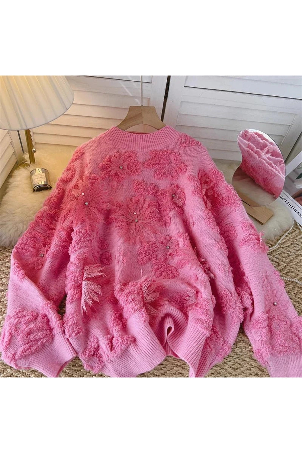 Fall Blush Petal Textured Sweater - Y2K Fashion Essential for 2000s Style