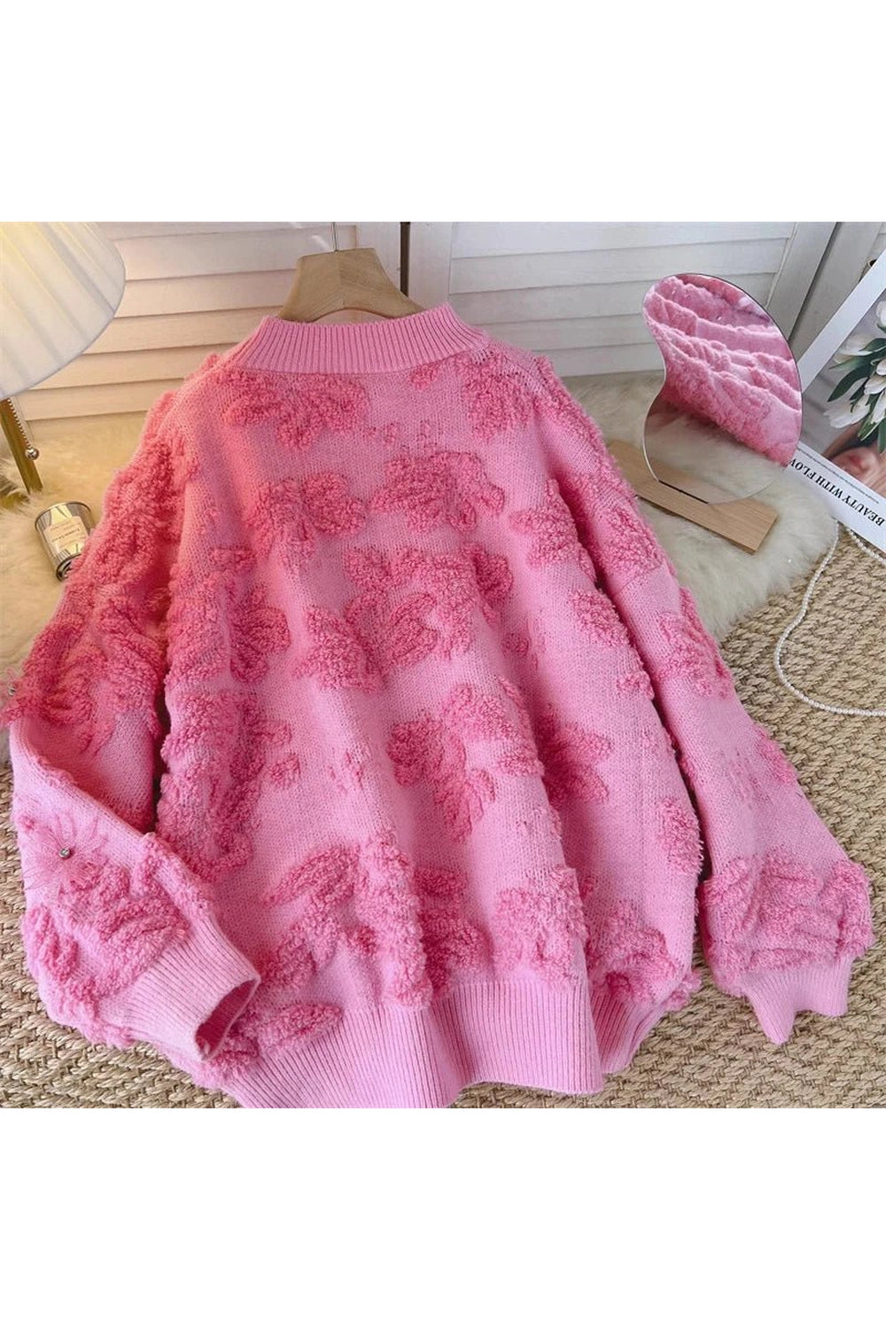 Fall Blush Petal Textured Sweater - Y2K Fashion Essential for 2000s Style