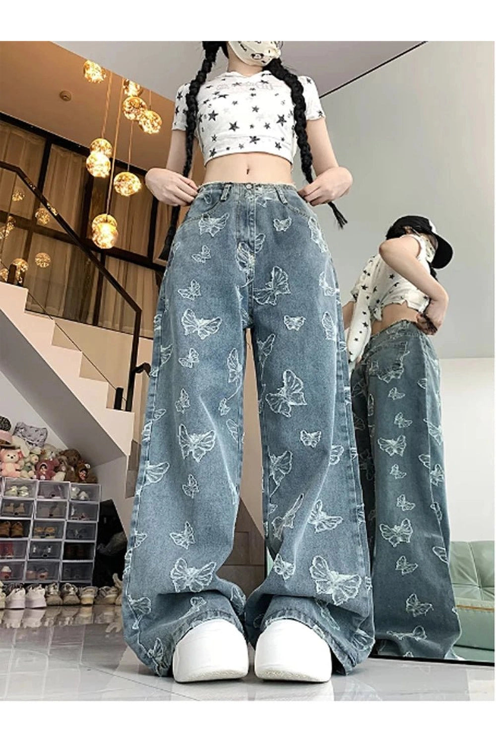 Fall Butterfly Dream Wide-Leg Jeans - Y2K Fashion Inspired Style