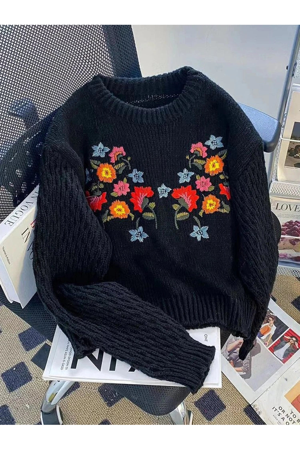 Fall Meadow Bloom Knit Sweater - Y2K Fashion Essential for 2000s Style