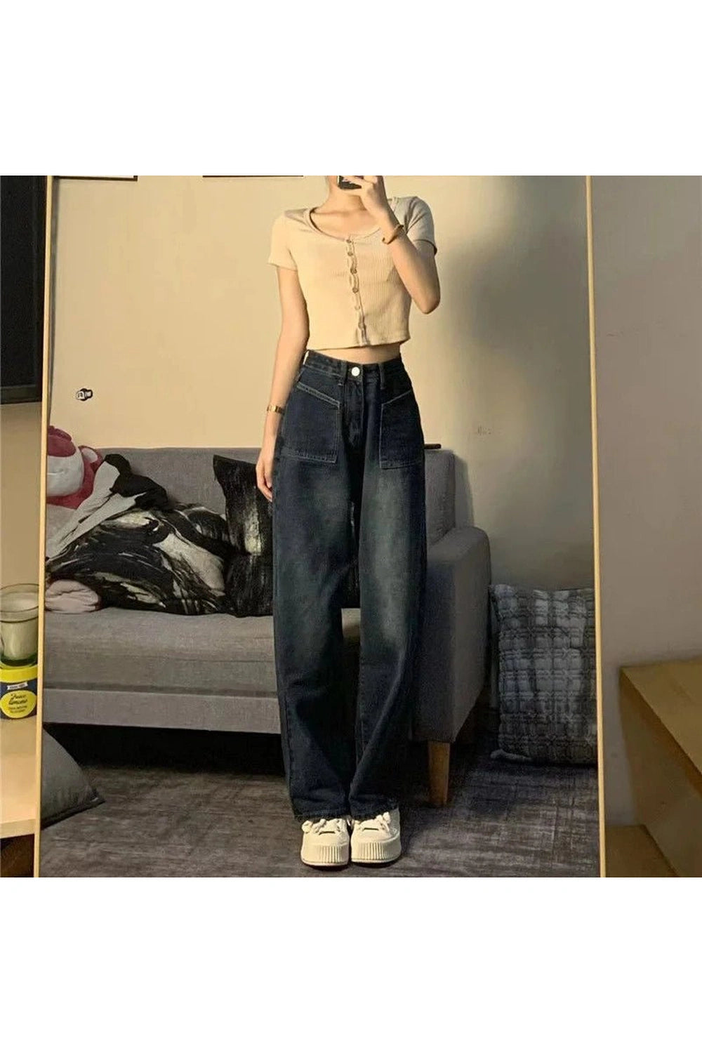 Fall Midnight Wide-Leg Jeans - Y2K Fashion Essential for 2000s Style