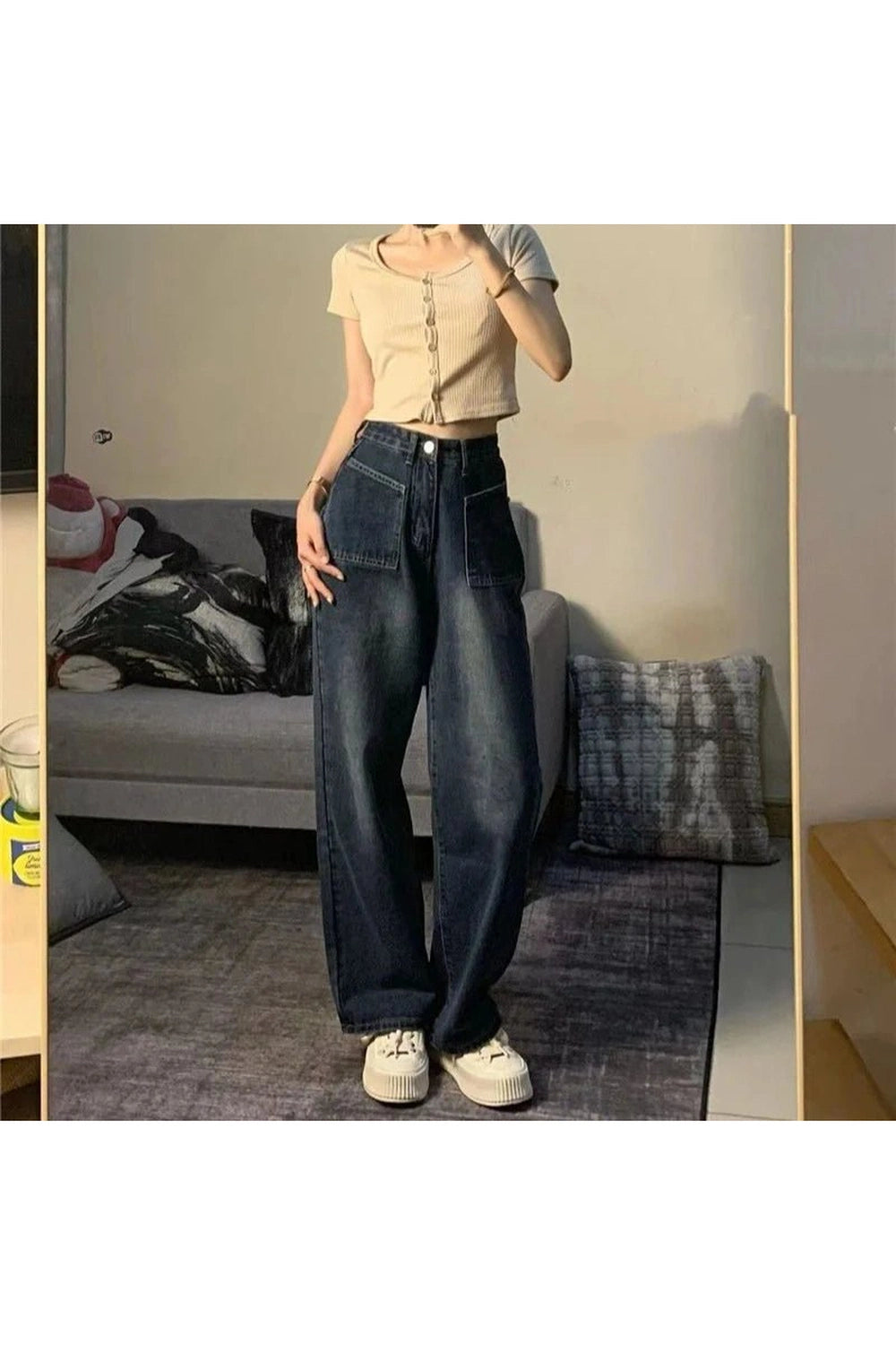 Fall Midnight Wide-Leg Jeans - Y2K Fashion Essential for 2000s Style