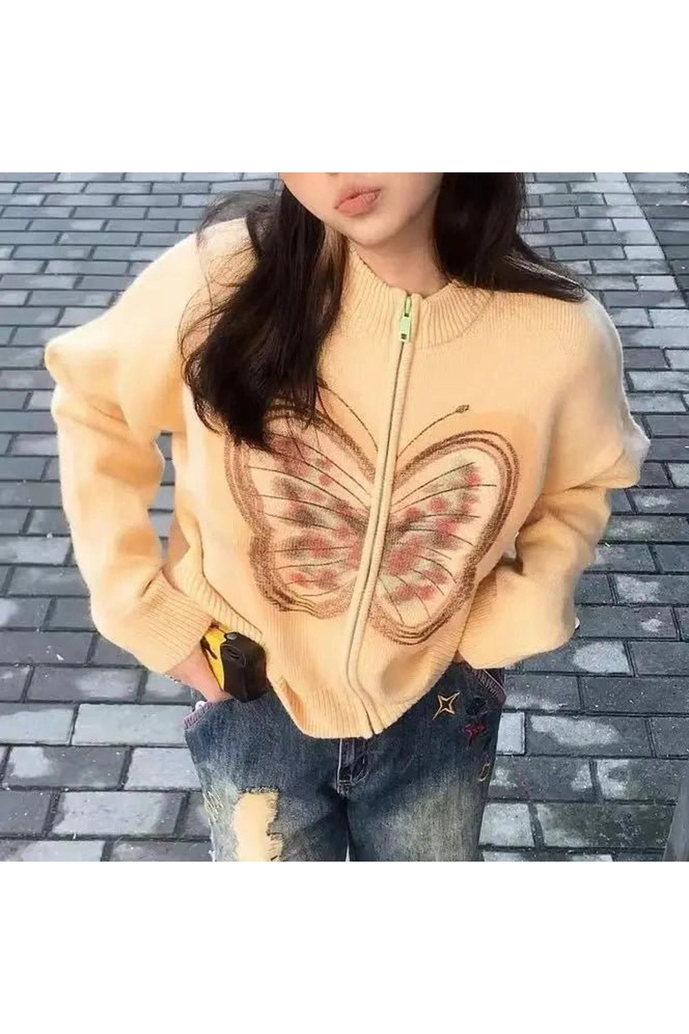 Fall Neon Butterfly Knit Cardigan - Y2K Fashion Essential for 2000s Style