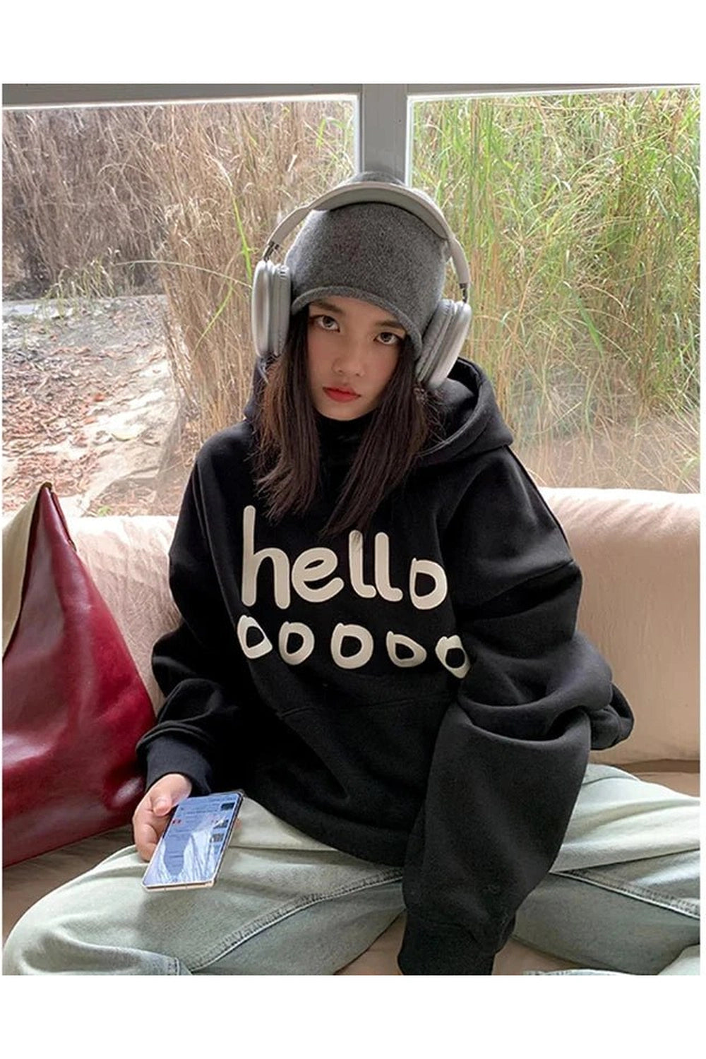 Fall Playful Hello Oversized Hoodie - Y2K Fashion Essential