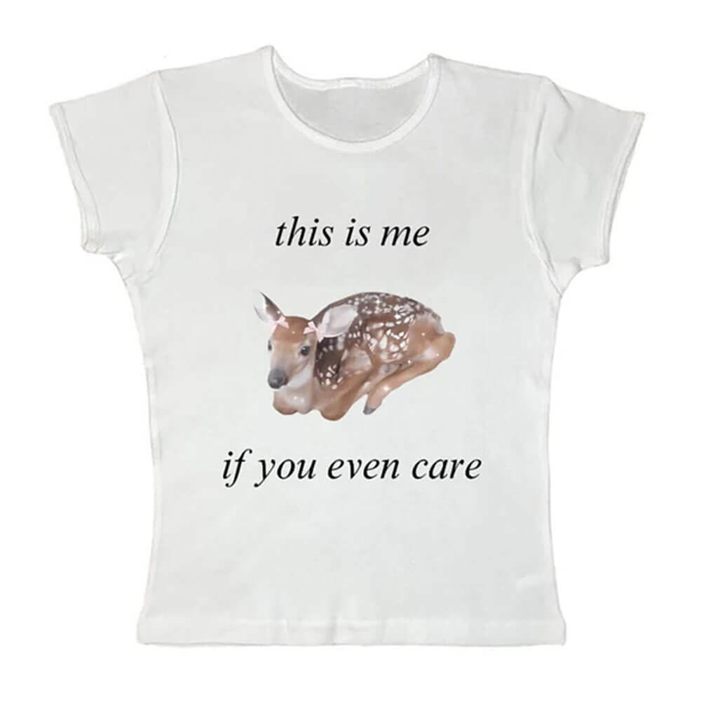 Fawn Print Baby Tee - Y2K Fashion Essential for 2000s Style Lovers