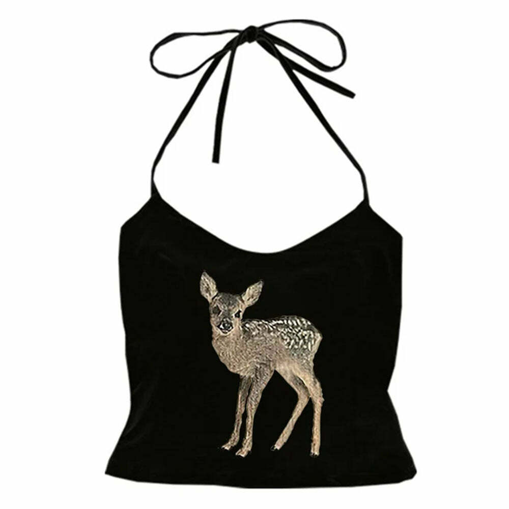 Fawn Print Y2K Halter Top - Trendy 2000s Style for Effortless Aesthetic