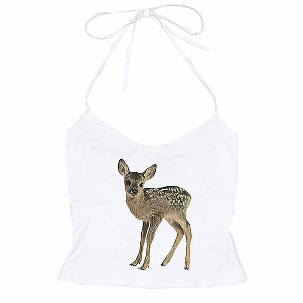 Fawn Print Y2K Halter Top - Trendy 2000s Style for Effortless Aesthetic